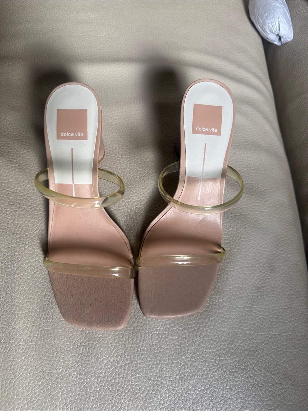 Dolce Vita Blush Pink Heeled Sandals with Clear Straps